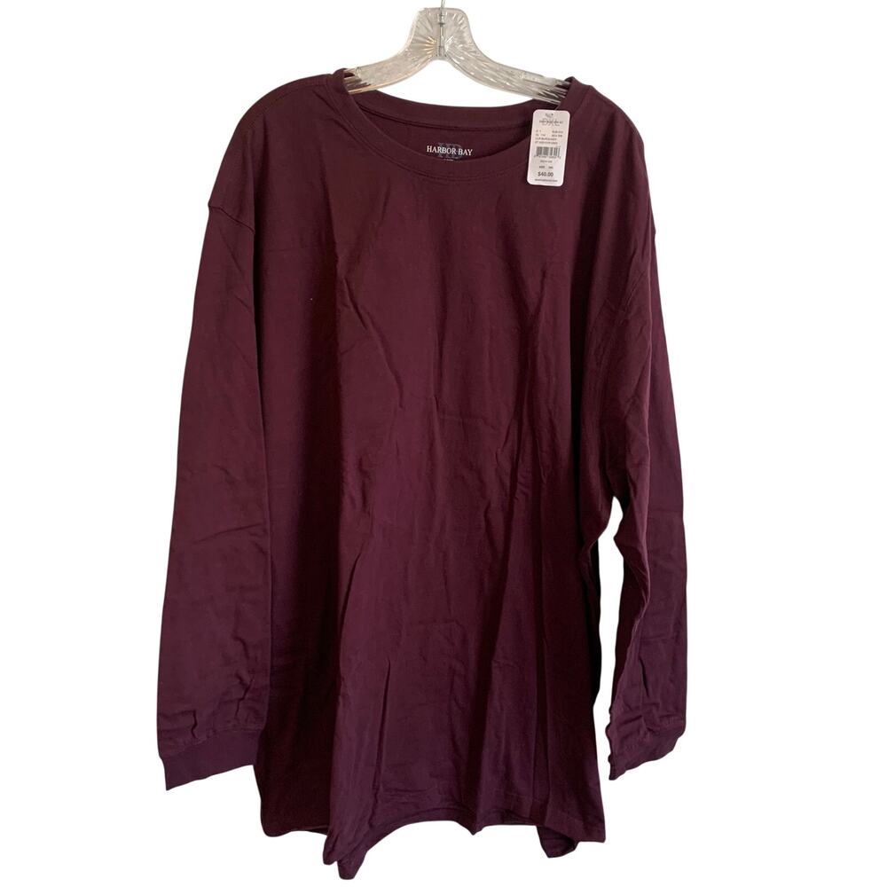 NWT Harbor Bay Mens 3XL Maroon Destination XL Long Sleeve Cotton Tee T Shirt